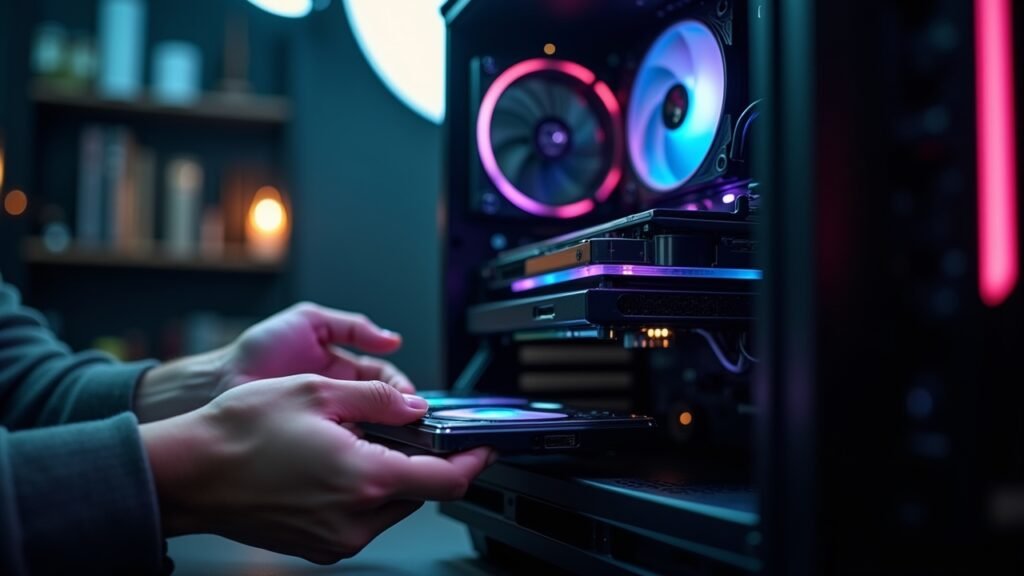 Person installing GPU in case