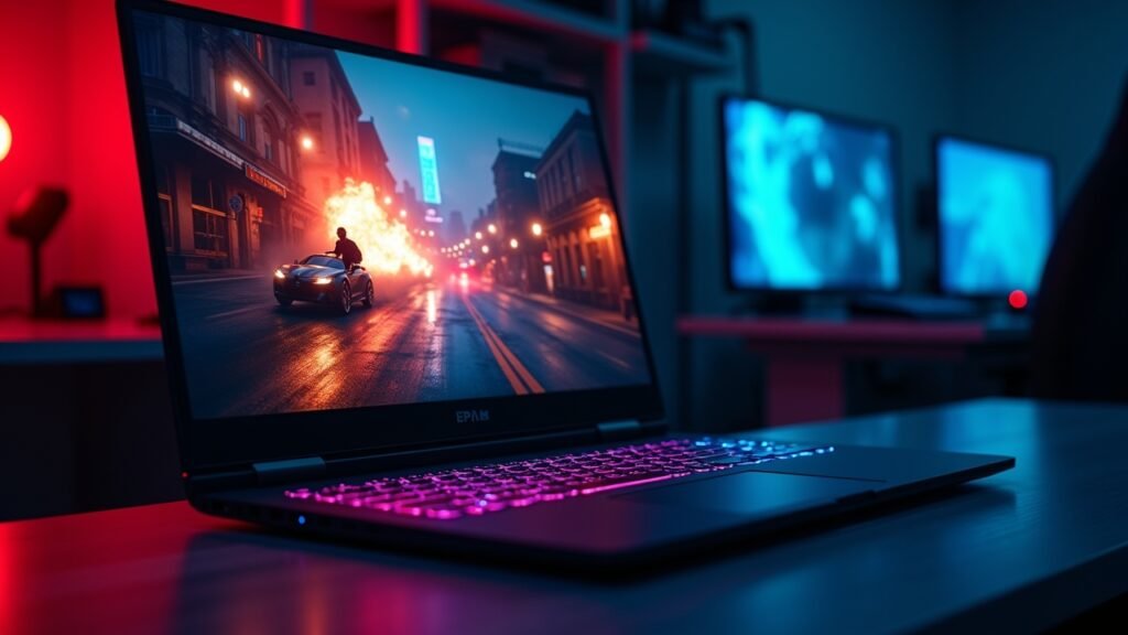 Laptop running AAA game