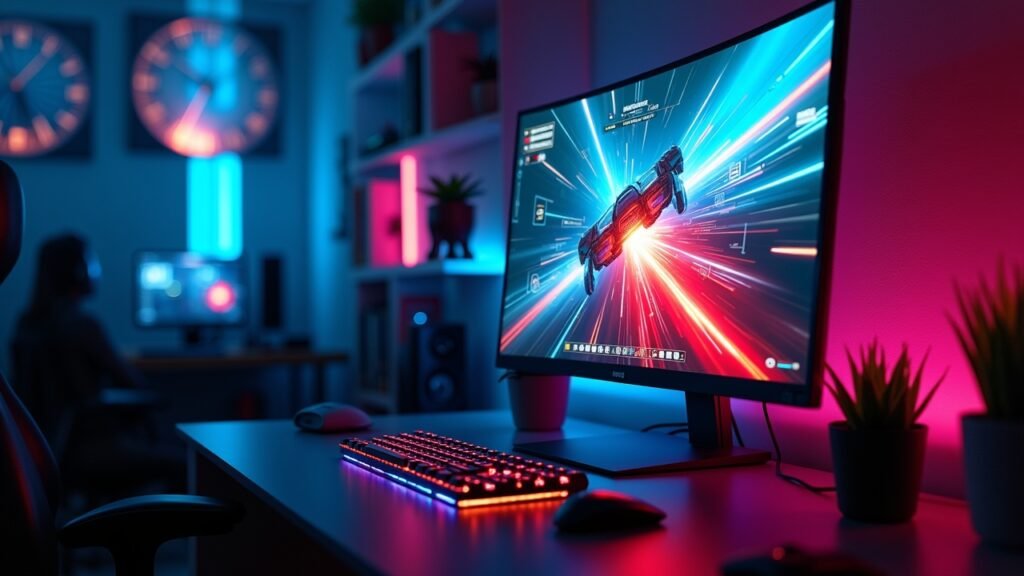 Monitor displaying game graphics