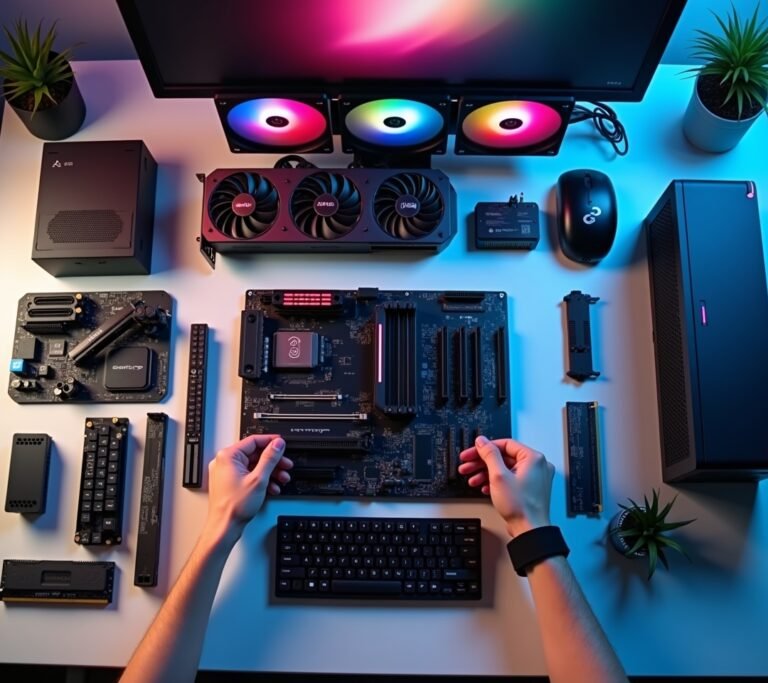 Gaming PC components laid out