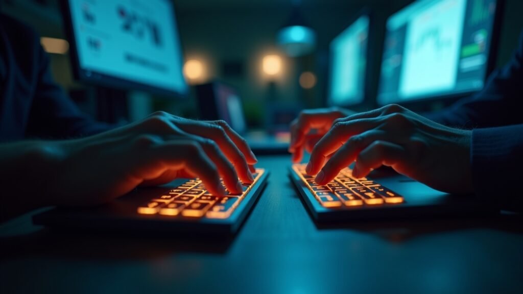 Typing on both keyboards