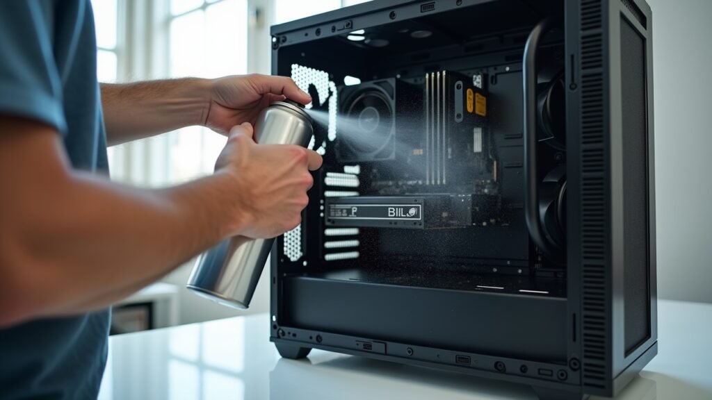 Cleaning PC with compressed air