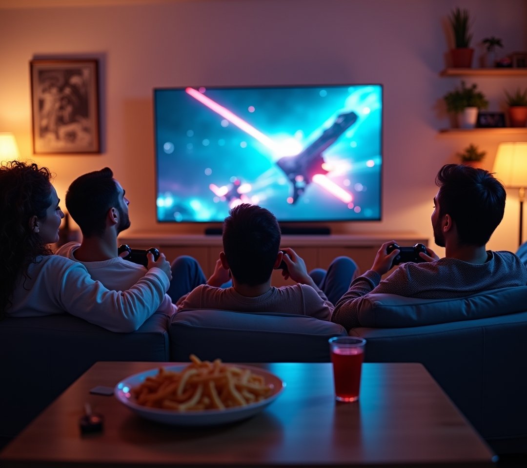 Friends playing couch coop